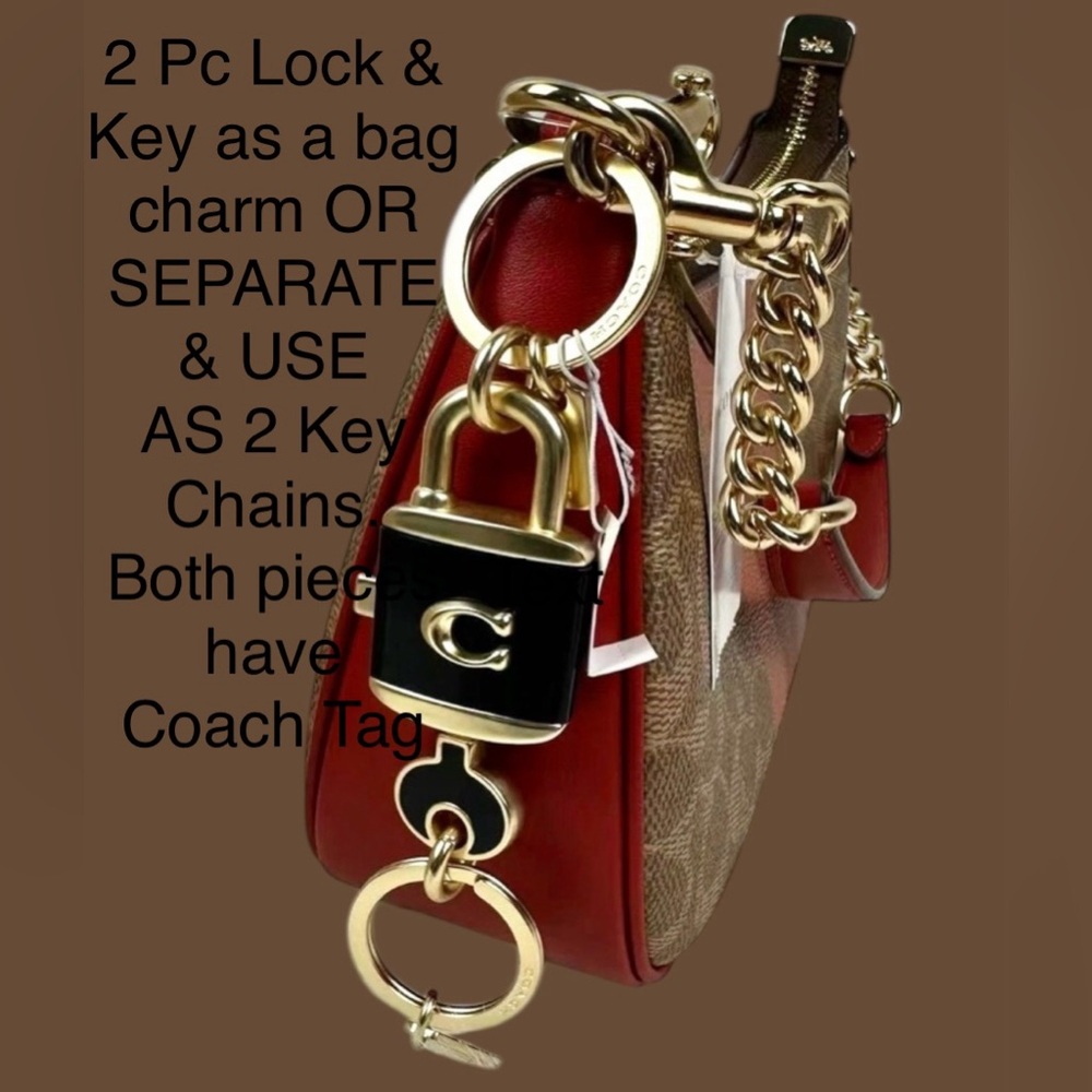 NWT Coach 2 Pc Lock & Key Double key rings/Bag Charm Unisex - Picture 4 of 10